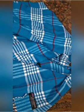 4/$67 Deal! Vintage Cashmere Blue & White Plaid Scarf From Scotland